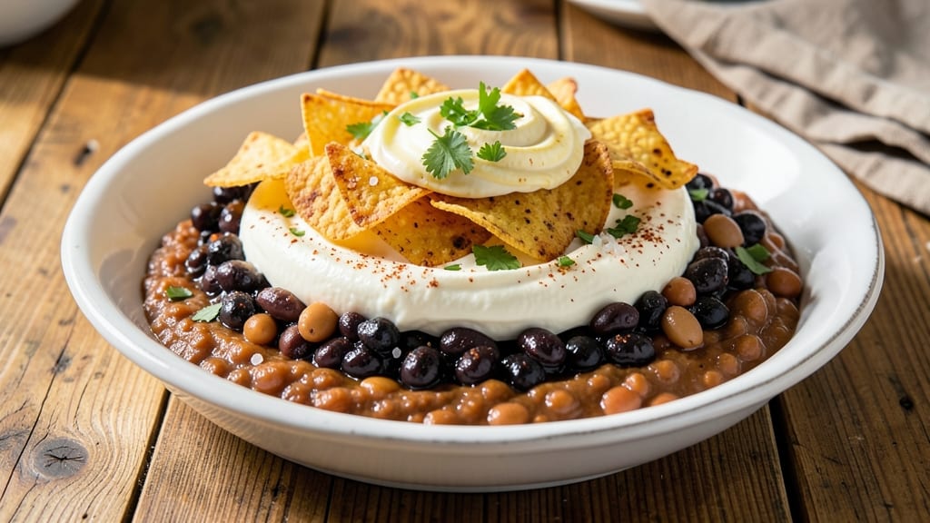 7 Layer Bean Dip Recipe With Cream Cheese: Crunchy Tortilla Top, Creamy Cheese Rivers