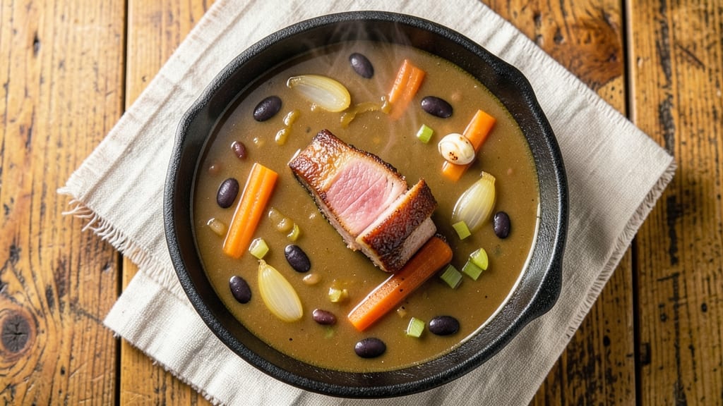 Alton Brown's Ham and Bean Soup Recipe: Crispy Tortilla Crowns Over Smoky Cheddar Swirls