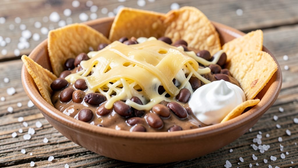 Black Bean Queso Dip Recipe: Crispy Tortilla Crowns Over Melty Cheese Lakes