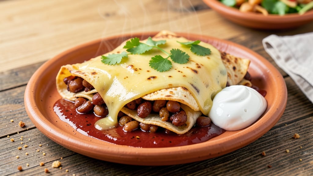 Baked Bean Enchiladas Recipe: Crispy Tortilla Crowns Over Smoky Cheese Rivers