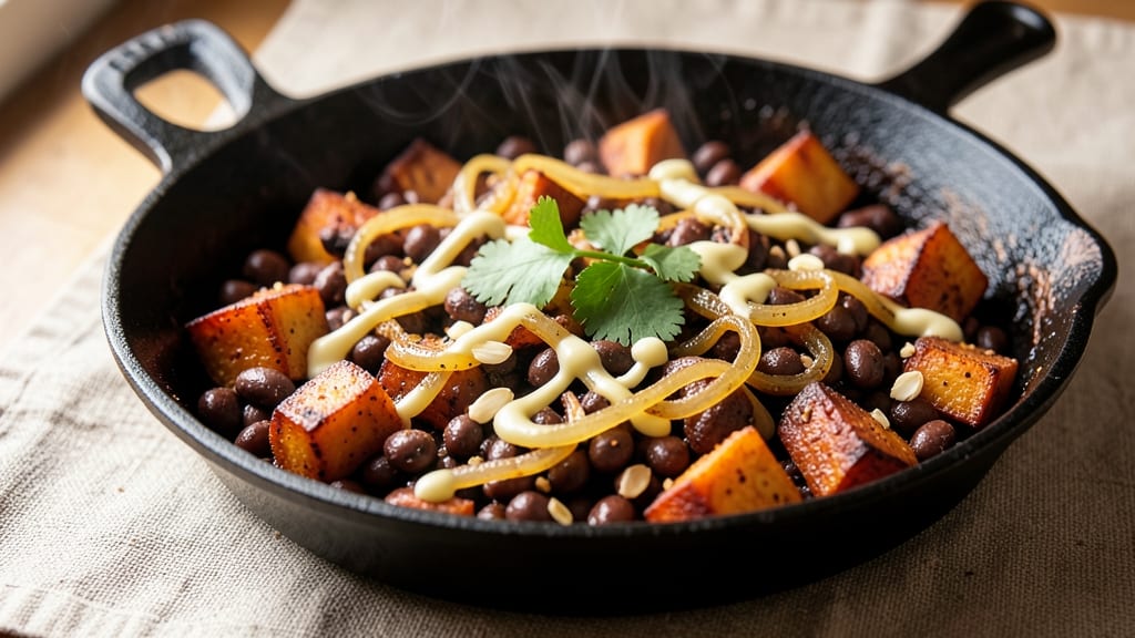 Black Bean and Sweet Potato Tacos Skillet Recipe: Smoky Cumin-Crusted Crunch Over Melty Cheese