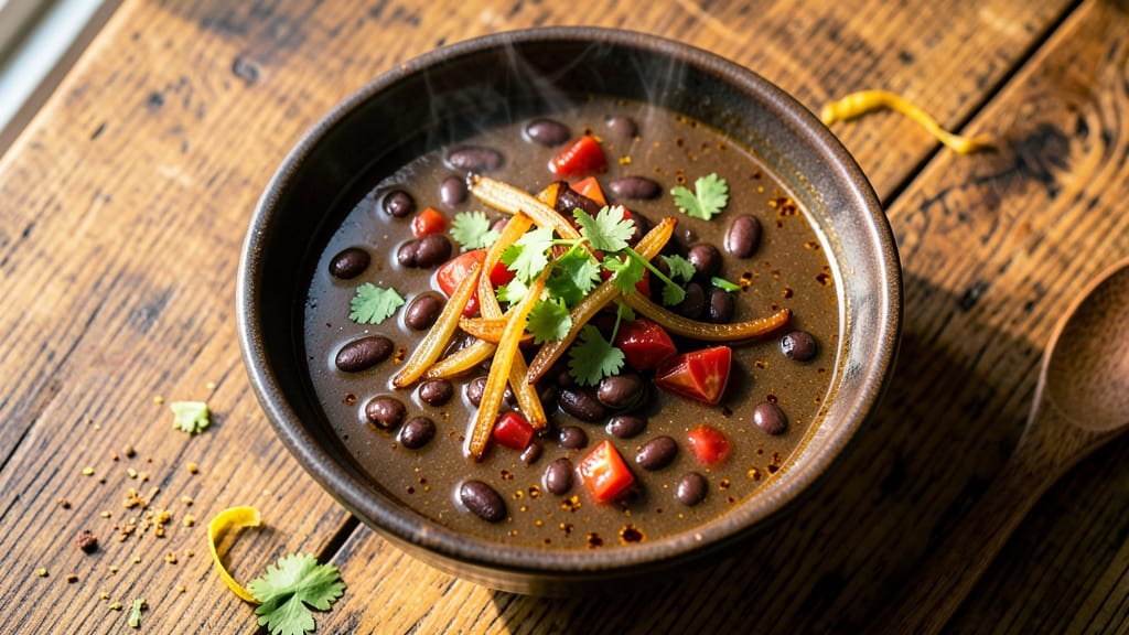 Black Bean Soup With Chipotle Chiles Recipe: Smoky Heat and Crispy Tortilla Top Magic