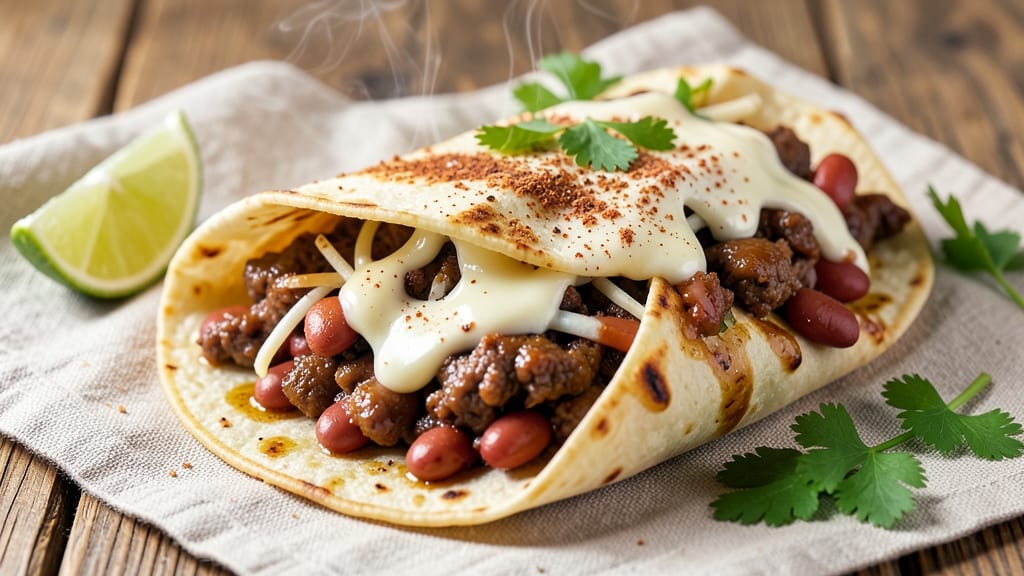Baked Beef and Bean Burrito Recipe: Smoky Cumin-Crusted Crunch Over Melty Cheese Rivers