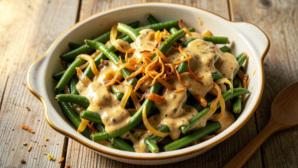 Beat Green Beans Casserole Recipe: Crispy Fried Onions and Creamy Mushroom Topping