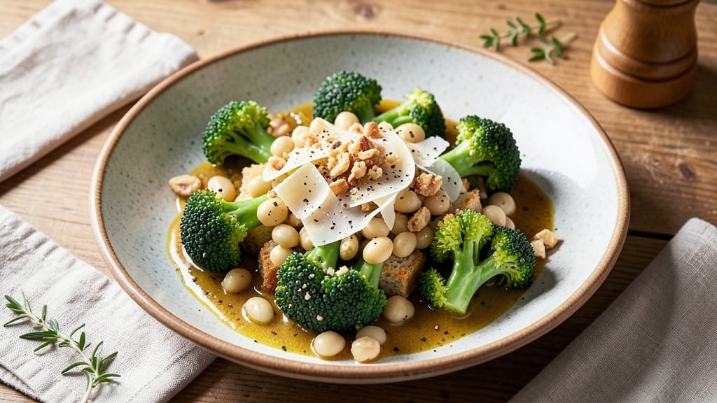 Broccoli and White Bean Caesar Salad Recipe: Crispy Croutons and Creamy Parmesan Harmony