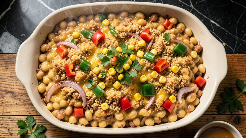 Bean Casserole Recipe Vegetarian: Crispy Tortilla Crown Over Creamy White Bean Rivers