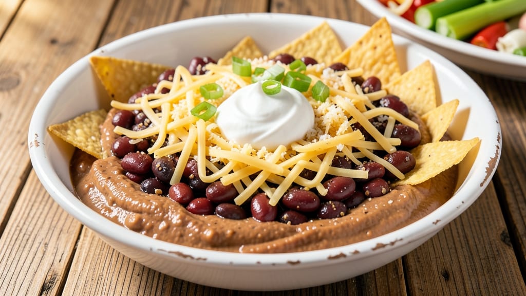 7 Layer Mexican Bean Dip Recipe: Crispy Tortilla Crowns Over Melty Cheese Layers