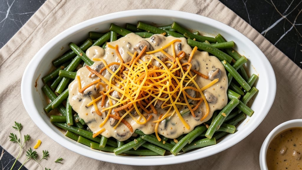 Bulk Green Beans Casserole Recipe: Crispy Top Cheese Rivers Over Creamy Beans