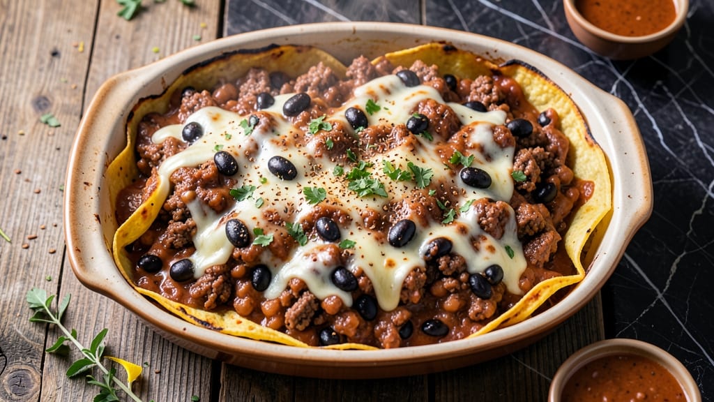 Beef and Bean Enchilada Casserole Recipe: Smoky Tortilla Crunch Over Melty Cheese Layers