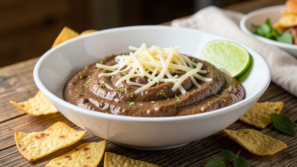 Black Bean Dip Gloria's Restaurant Recipe: Crispy Tortilla Crowns Over Melty Cheese Streaks