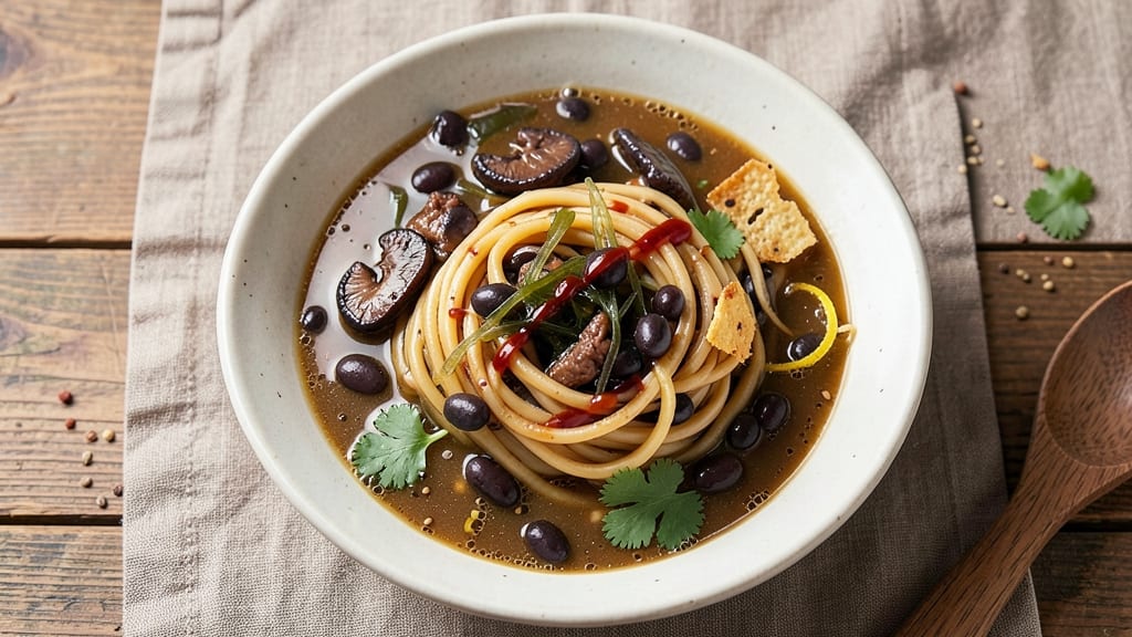 Black Bean Ramen Noodles Recipe: Crispy Tortilla Crowns Over Umami-Packed Broth