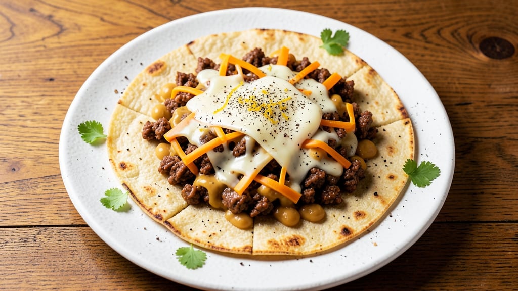 Beef and Refried Bean Quesadillas Recipe: Crispy Tortilla Crowns with Smoky Cheese Streaks