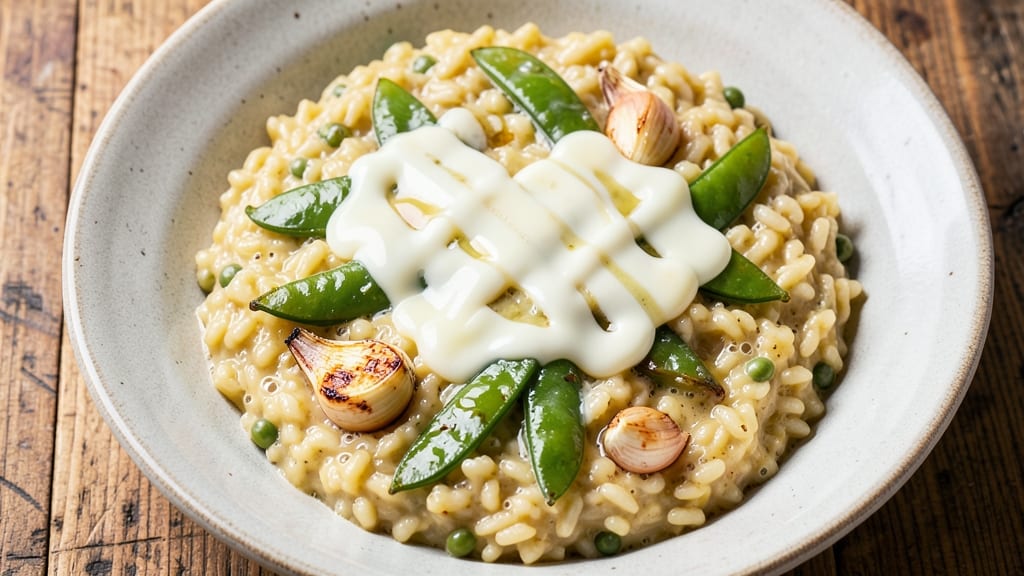 Broad Bean Risotto Recipe: Springtime Creaminess With Toasted Garlic Crunch